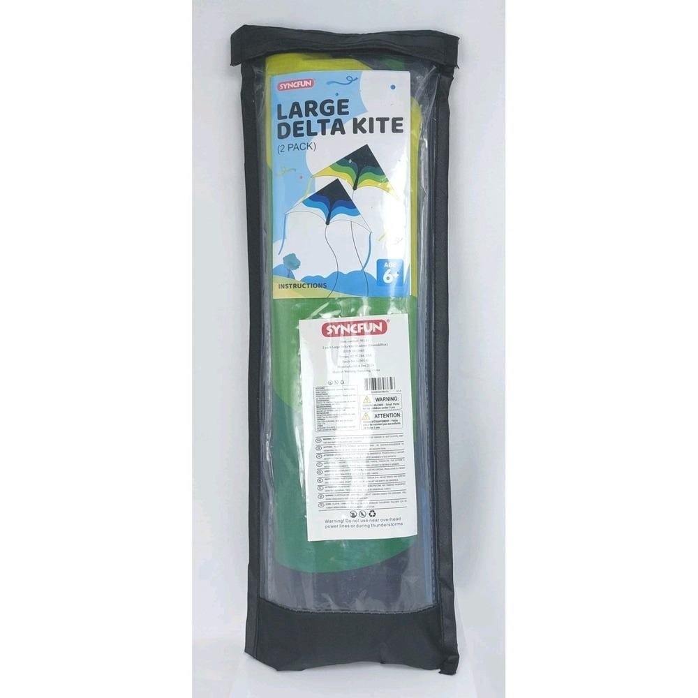 2Pk SYNCFUN Delta Kite Large #90141 Blue Green String Easy Fly Kids Adults Beach